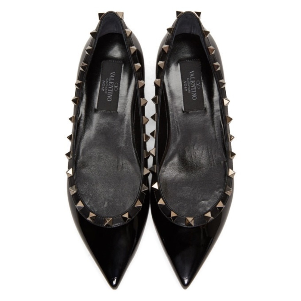 Valentino Black Valentino Garavani Patent Rockstud Noir Ballerina Flats 37